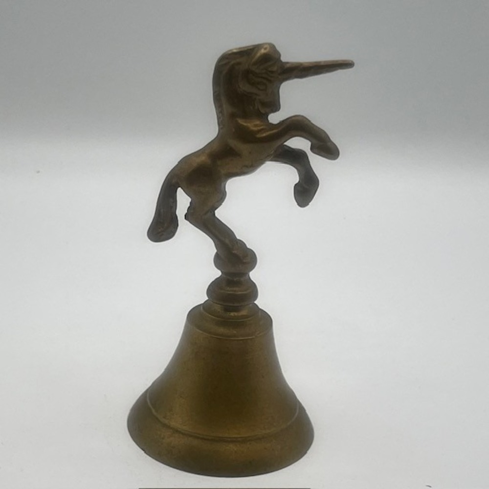 Vintage Solid Brass Unicorn Hand Bell Rearing Mythical Fantasy Decor 5.25"